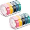 Pristar Replacement Embossing Label Tape Compatible for DYMO Embossing Xpress Label Maker, 3D Plastic Labels Self-Adhesive Black/Pink/Yellow/Lake Blue/Lake Green, 3/8 Inch x 9.8 Feet, 10-Pack