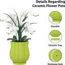 Ceramic Planter, 4.7 4.7 5.4 Inches Plant Pot with Drainage Hole and Saucer, Indoor Outdoor Planter Flower Pots, Green Pot for Plants