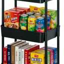 Sywhitta 3-Tier Plastic Rolling Utility Cart with Handle, Multi-Functional Storage Trolley for Office, Living Room, Kitchen, Movable Storage Organizer with Wheels, Black