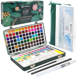Artecho Watercolor Paint Set 128 Colors, Water Colors Paint Adult Set with Watercolor Papers and Brushes, Perfect Watercolor Kit for Beginners & Professionals