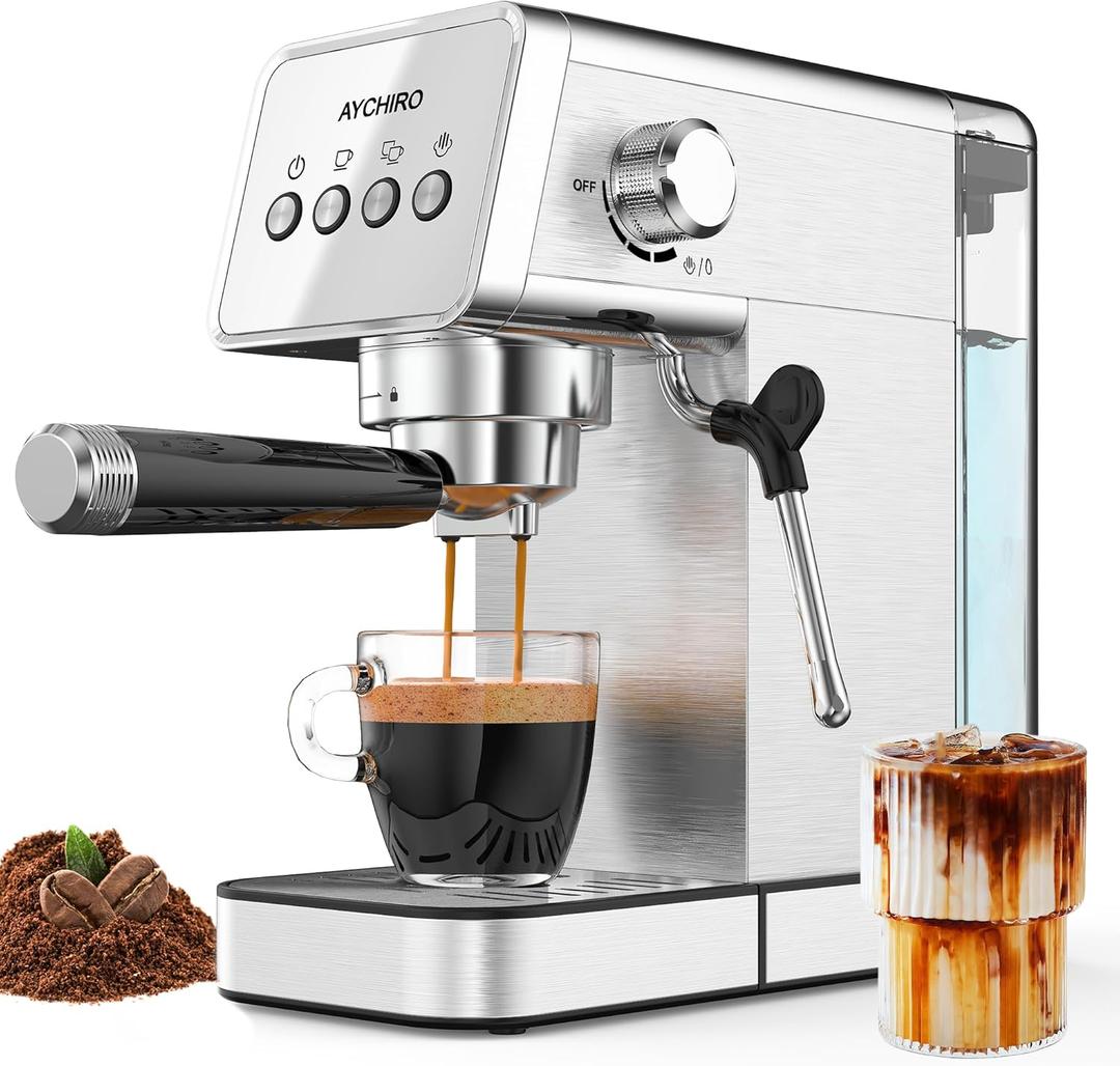 Espresso Machine with Steam Milk Frother,20 Bar Stainless Steel Coffee Maker for Latte & Cappuccino,Detachable Water Tank/Drip Tray, Hot Water Function for Home & Office Use (Classic)