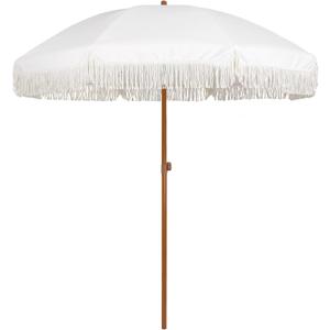 AMMSUN 7ft Patio Umbrella with Fringe Outdoor Tassel Umbrella UPF50+ Premium Steel Pole and Ribs Push Button Tilt, Cream White
