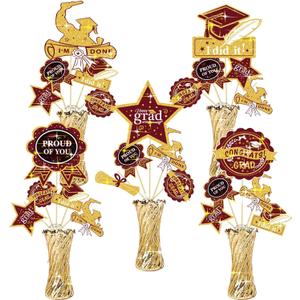 Graduation Party Decorations Maroon Gold 2025/Burgundy Gold Graduation Table Decorations Maroon Table Centerpieces-24Pcs Burgundy Gold Black Graduation Sticks Class of 2025 Table Topper