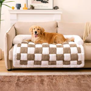 FUNNY FUZZY Pet Couch Covers for Sofa, Large Dog Couch Cover Protector Plush Pet Bed Mat for Furniture Protector, X-Large. Light Brown (47.2"L x 37.4"W x 6.3"Th)
