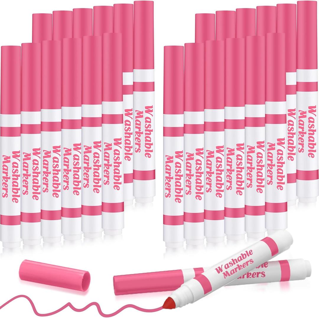 Janlaugh 24 Pcs Washable Markers Bulk Broad Line Markers Coloring Conical Tip Large pens for Kids art projects, Teachers, Students, Toddlers, Party Favors, Classrooms, Donations(Light Pink)