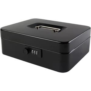 KYODOLED Large Cash Box with Combination Lock Safe Metal Money Box with Money Tray for Security Lock Box 9.84"x 7.87"x 3.54" Black