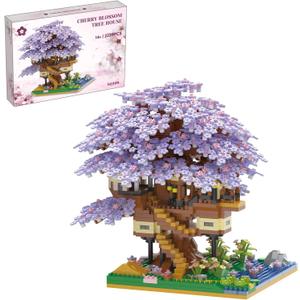 Cherry Blossom Tree Building Set,2229 Pcs Japanese Sakura Tree House Micro Blocks Toys,STEM Creative Purple Cherry Blossom Bonsai Trees Brick Flowers Set,Friendship Treehouse for Adult,Kid, Pink
