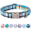 Unique Style Paws Dog Collar with Metal Buckle - Blue Plaid Collar Gift for Small, Medium & Large Dogs