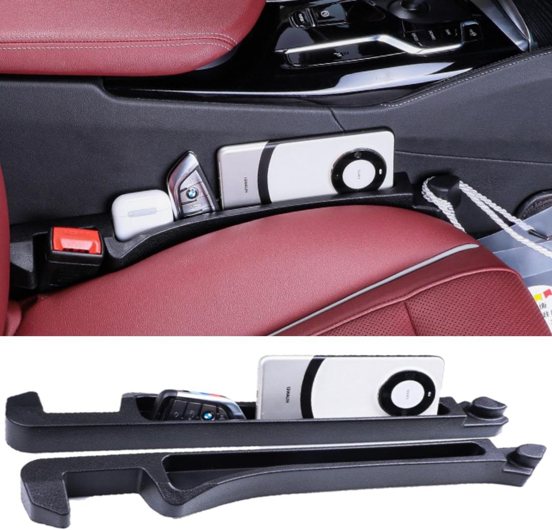 Car Seat Gap Filler 2 Pack, Auto Seat Side Gap Filler Organizer with Storage Slot & Hook, 3 in 1 Carseat Gap Spacer Plug Strip Universal Fit Car SUV Truck Fill The Gap Between Seats & Console, Black
