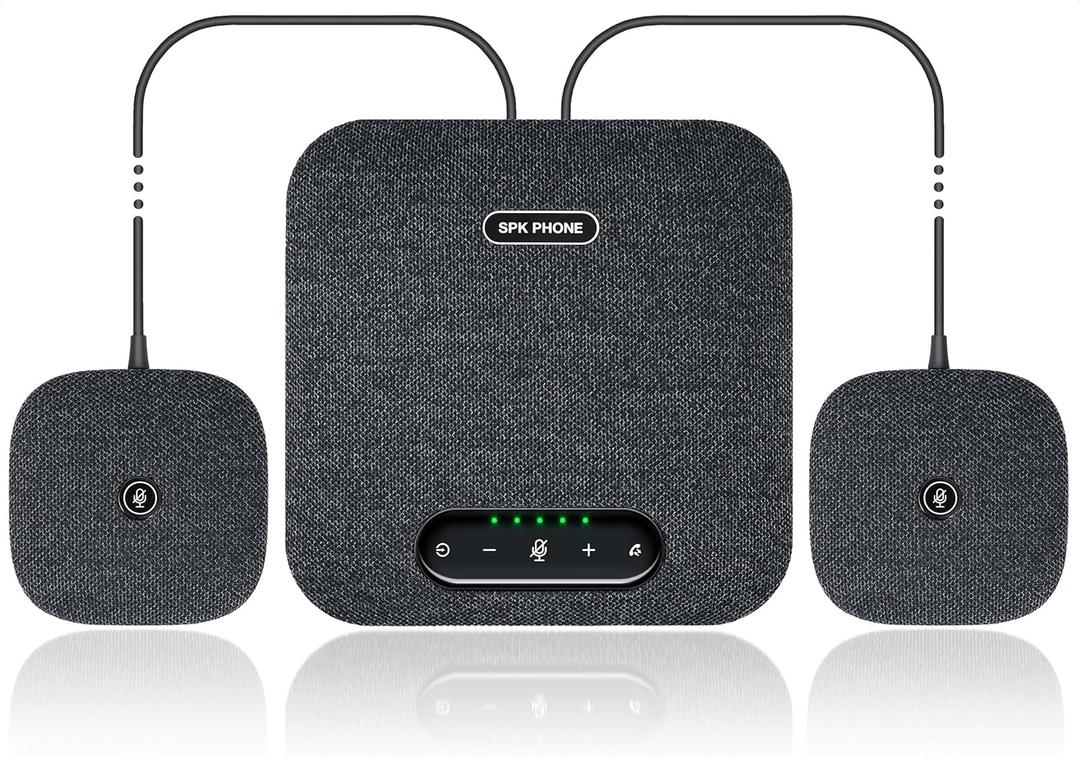 Conference Speaker and Microphone, Bluetooth/USB Speakerphone with 2 Expansion Mics, 360 Enhanced Voice Pickup, Noise Reduction Conference Microphone for Large Conference Room with up to 20 People