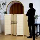 4 Panel Short Panel Divider Screen,3.95 FT Tall Bamboo Room Divider Folding Privacy Screen,Short Panel Divider Freestanding Room Divider for Room Seperation,Beige