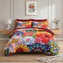 Nesker Comforter Set Full Size, Farmhouse Flowers Boho 7 Pcs Bedding for Kids and Adults, Colorful Botanical Bohemian Bed Sheet Sets with Fitted Sheet 2 Pillowcases & 2 Shams