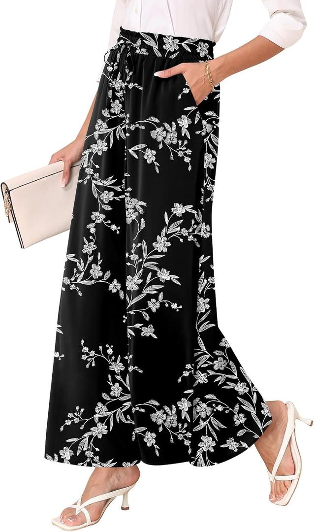lionstill Palazzo Pants for Women High Waist Flowy Wide Leg with Pockets (Black, M)