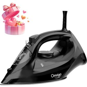 Steam Iron for Clothes, 1500W Iron with Rapid Heating, Non-Stick Ceramic Soleplate, Burst of Steam, Self-Cleaning, Auto-Off, Anti-Drip, 11.84oz Water Tank Ironing Clothes for Home, Black