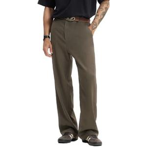 Silent Vortex Men's Teen Loose Fit Wide Leg Dress Pants Casual Solid High Waist Straight Leg Trousers with Pocket, Brown, L 