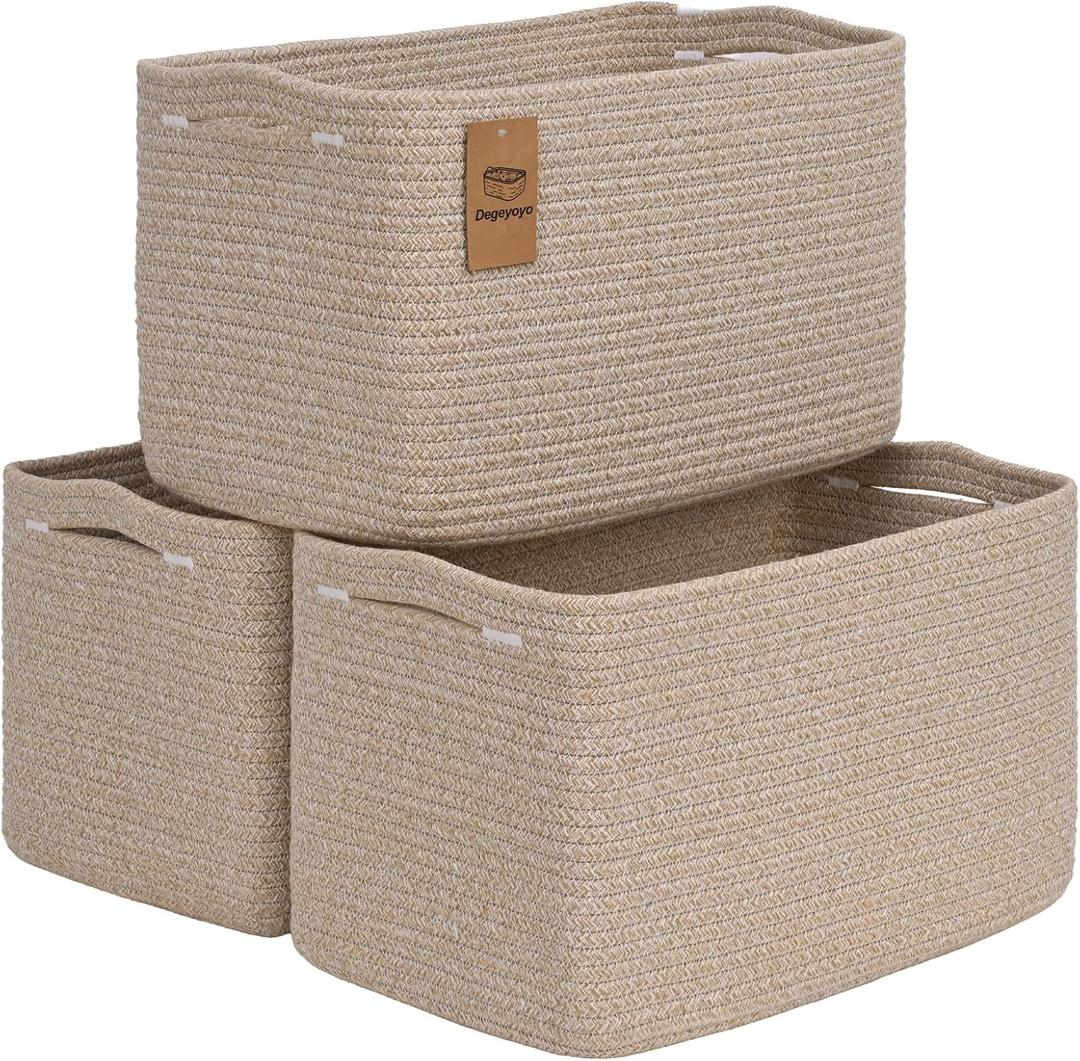 Baskets for Organizing, Storage Baskets,3 Pack Baskets for Shelfves, 15"10"9" Woven Brown Basket