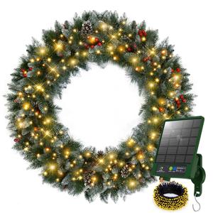 Solar Wreath 60 inch, Outdoor Christmas Wreaths Large with 350 LEDs & 8 Lighting Modes, Lighted Holiday Decorations for Outside
