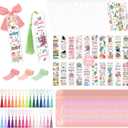 123PCS Bookmark Making Kit, 30PCS Acrylic Bookmark Blanks with 30PCS Book Lover UV DTF Sticker 30PCS Tassels and 3 Rolls Chiffon Silk Ribbon, Clear Acrylic Bookmarks Set for DIY Crafts Gifts (1mm Thick)