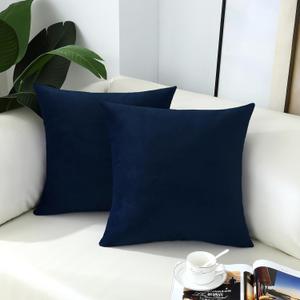 mixeoo Comfy Dark Blue Throw Pillow Covers Decorative Square Velvet Super Soft Navy Cushion Couch Cases Decor, Set of 2, 16 x 16 Inch