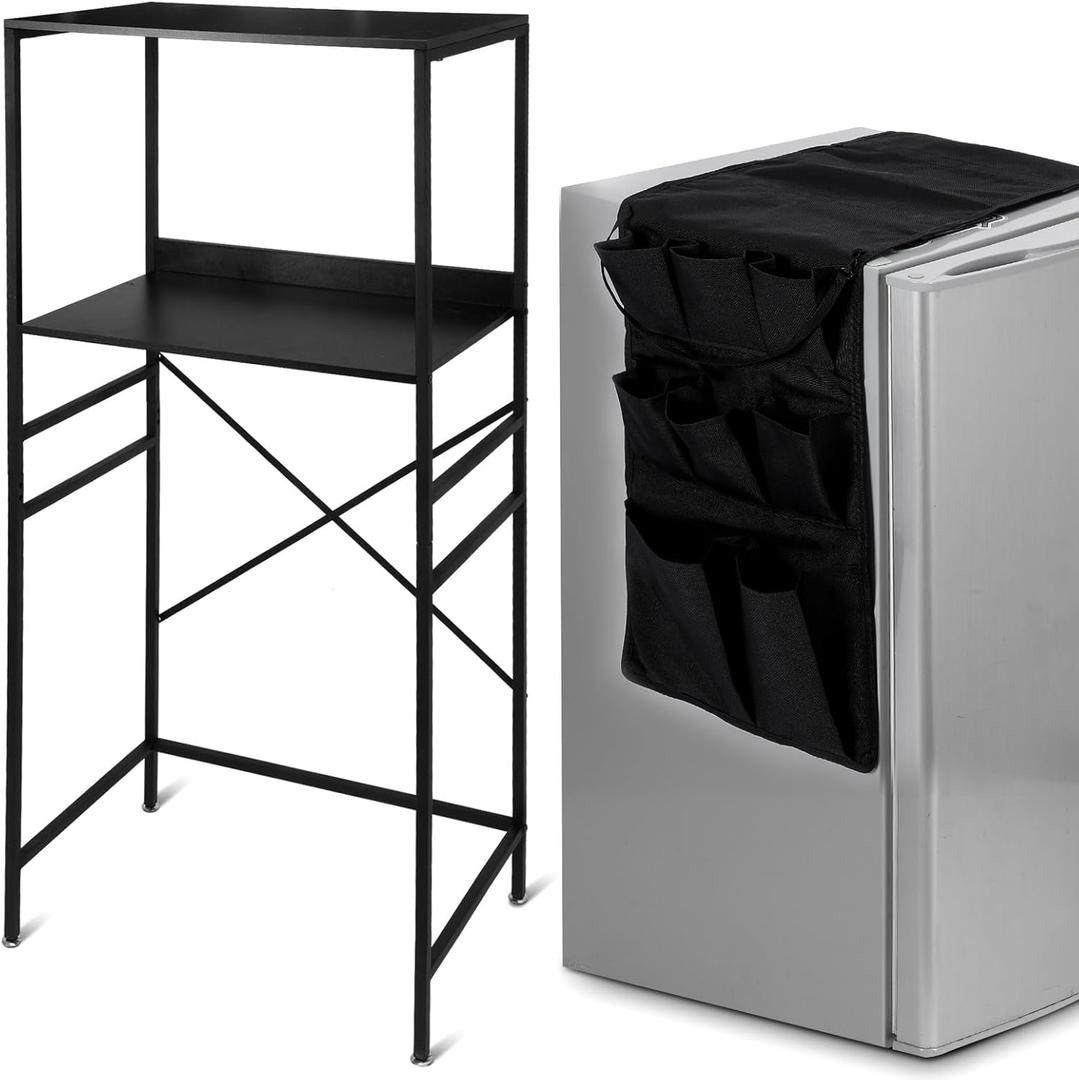 Weysat Dorm Essentials 1 Pcs Mini Fridge and Microwave Stand for Dorm 1 Pcs Mini Fridge Organizer Over the Refrigerator Storage Organizer for Home Office School Kitchen(Black), 53.1 x 23.6 x 15.7 inches