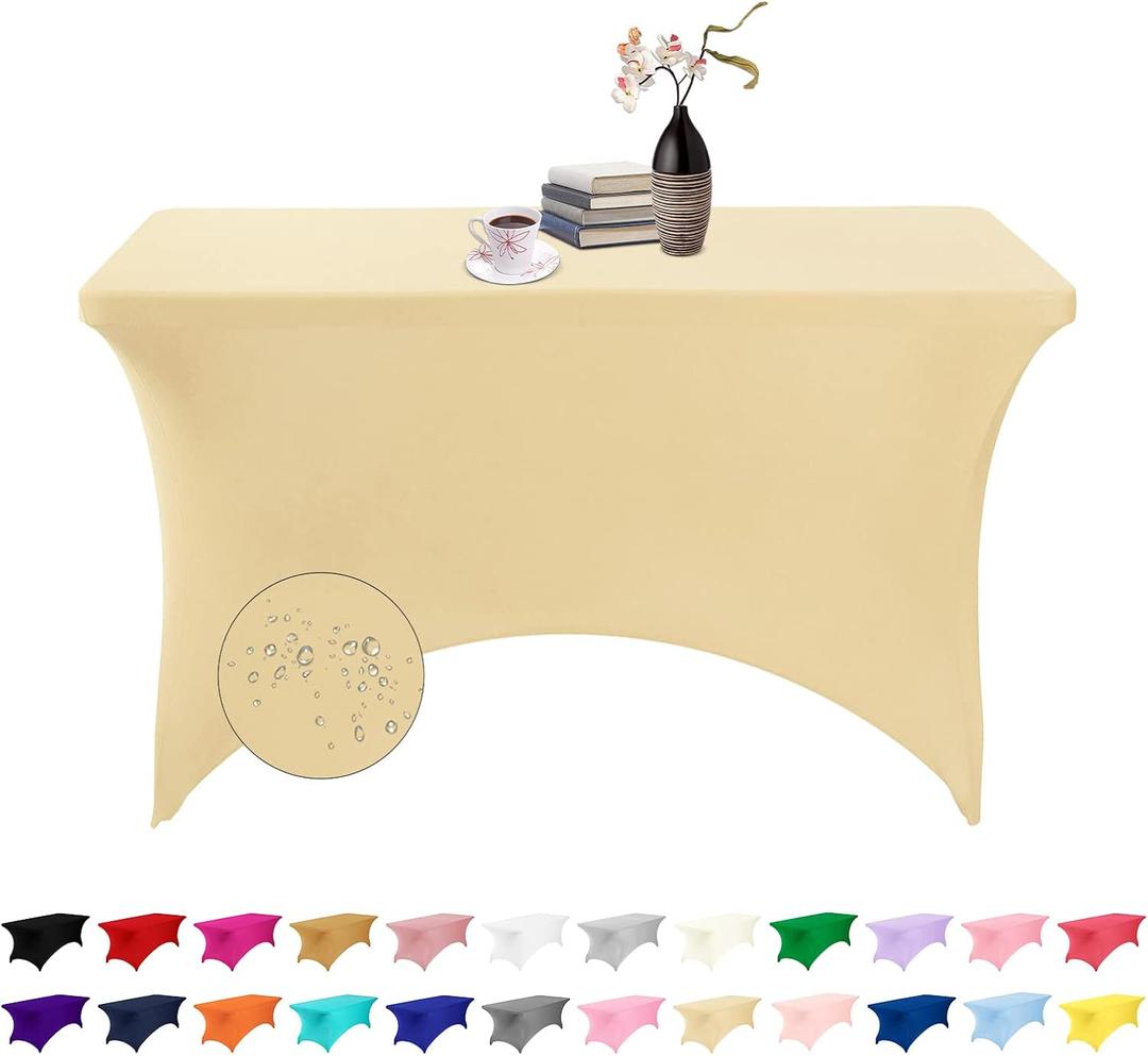 Spandex 4ft Waterproof Table Cover for Party,Wedding, Banquet, and Events(Champagne) (48" x 30" (Rectangular))