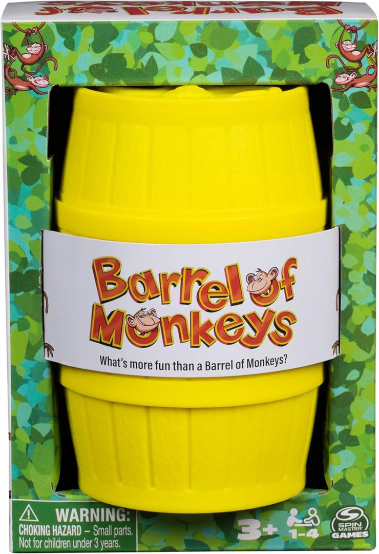 Spin Master Games, Barrel of Monkeys, Retro Linking Fun for Preschoolers, Family Games, 1 & Up Players, for Ages 3 & Up (Multicolor)