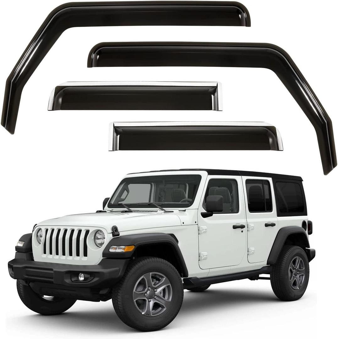ALAVENTE Side Window in-Channel Deflectors Window Visor for Jeep Wrangler JL JLU 2018 2019 2020 4-Door, Wind Rain Shade Visor Guard (Not for JK)