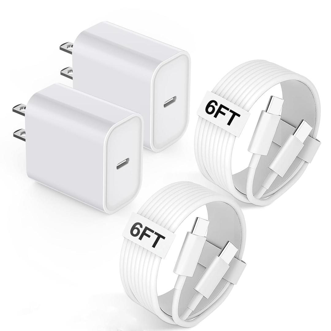 USB C Fast Charger for iPhone 17/16/15 Charger Fast Charging,2Pack 20W Type C Wall Charge Block 6FT Long USB C to C Fast Charging Cable Cord for Apple iPhone 17/16 Pro Max/15 Pro/15 Plus, iPad Pro, Air
