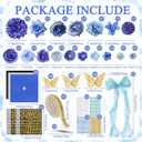 Culsfri 44PCS DIY Graduation Cap Decorations Kit,Grad Cap Decorations with Faux Flowers Rhinestones Stickers 3D Butterfly Bow Alphabet Letter Number Stickers for 2026 Graduation Party Supplies(Blue)