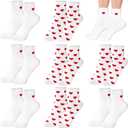 Haawooky 8 Pairs Cute Heart White Red Socks,2 Styles Ankle Socks for Women,Frilly Fun Heart Pattern Crew Socks for Valentine's Day Gift,Women Girls
