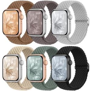 6 Pack Braided Stretchy Bands Compatible with Apple Watch Band 38mm 40mm 41mm 42mm 44mm 45mm 46mm 49mm Women Men, Adjustable Nylon Solo Loop Elastic Straps for iWatch Series 11 10 9 8 7 6 5 4 SE Ultra