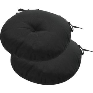 FUNHOME Bistro Chair Cushions 18 inch,Set of 2,Tufted Round Chair Cushions with Ties,18"x18"x4",Water Resistant Round Seat Cushion for Barstool Chairs,Patio Garden Kitchen Outdoor Furniture(Black)