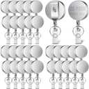 RHBLME 25 Pack Heavy Duty Metal Badge Reel with Clip & Key Ring, Retractable for Nurses, Teachers, Students, Workers