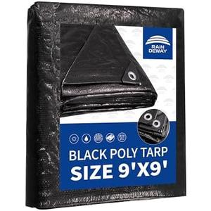 RAINDEWAY Black Tarps 9x9 Feet,UV Resistant, Multipurpose Medium Duty Waterproof Poly Tarp, Square Tent Tarp,Cover with Metal Grommets and Reinforced Edges, Finished Size