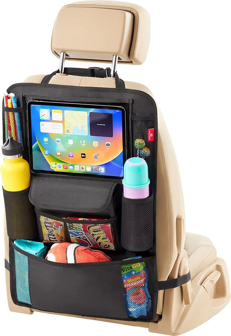 Helteko Car Seat Organizer, Ultra Version Kids Backseat Car Organizers and Storage, Waterproof Back Seat Protector Kick Mats with Tablet Holder 12 in, Car Accessories Interior and Travel Essentials. (Black)