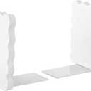 Skyygemm White Wood Scalloped Bookends for Shelves, Non Slip Decorative Cute Aesthetic Preppy Heavy Duty Book Ends Organizer Stopper for Nursery Home Decor Office
