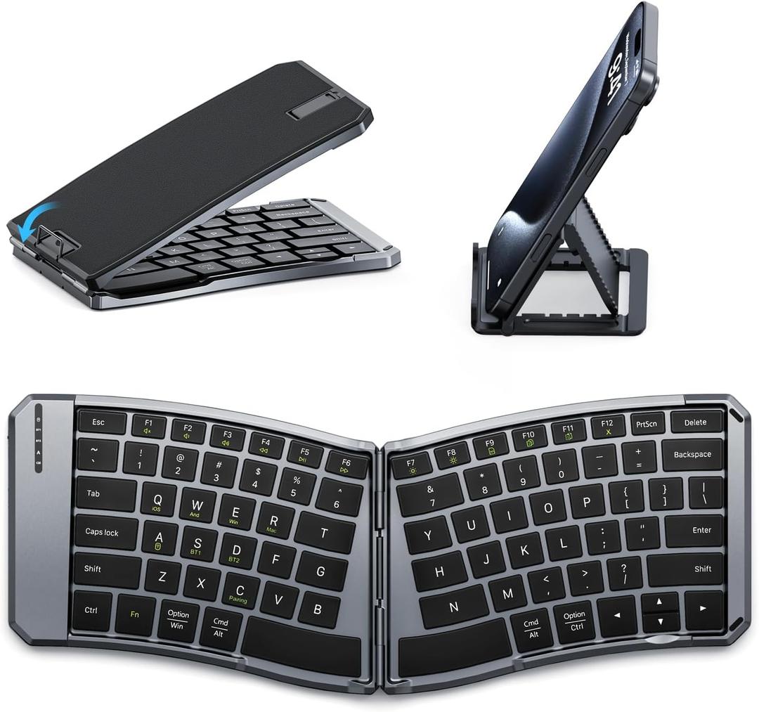 MoKo Ergonomic Foldable Keyboard, Split Portable Folding Bluetooth Keyboard for Business Travel, Ultra Slim Rechargeable Wireless Keyboards for iOS/Android/Windows Tablet PC Smartphone (Light Gray)