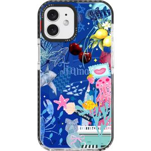 for iPhone 12 mini Case Pink Ocean Adventure Collage Pattern Military Grade Drop Protection Slim TPU with Camera Protection, Aesthetic Summer Design for Women Girls