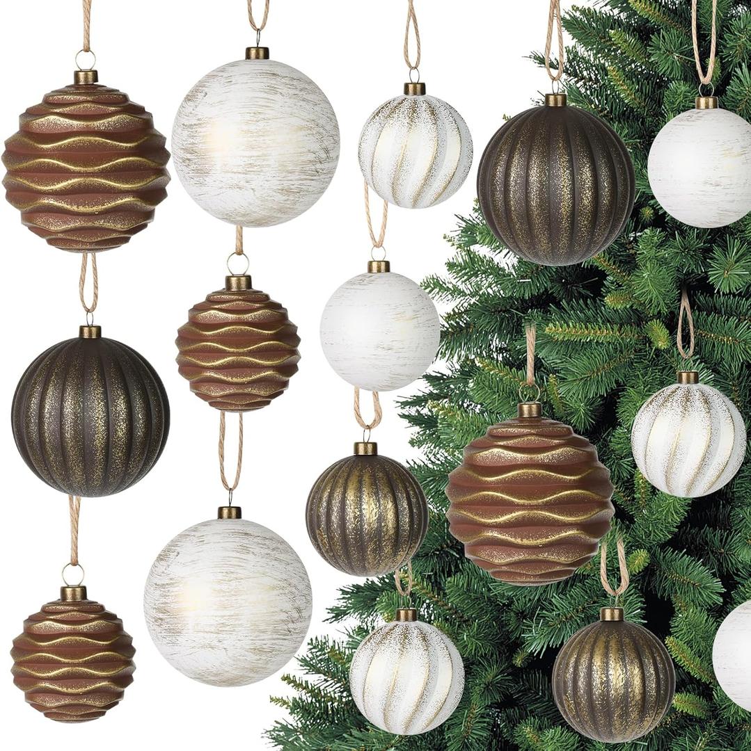 25-Pack Vintage Christmas Ball Ornaments Classic Textured Christmas Ball Farmhouse Hanging Decorations for Xmas Tree Holiday Home Party (Textured Vintage)