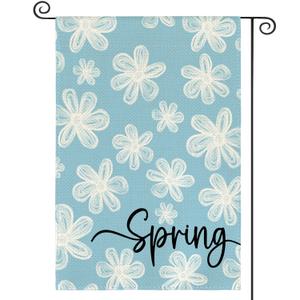 AVOIN colorlife Spring Floral House Flag 28x40 Inch Double Sided Outside, Seasonal Flowers Rustic Yard Outdoor Flag Blue