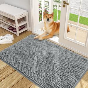 OLANLY Dog Door Mat for Muddy Paws 48x30, Absorbs Moisture and Dirt, Absorbent Non-Slip Washable Doormat, Quick Dry Chenille Mud Mat for Dogs, Entry Indoor Entryway Carpet for Inside Floor, Grey (48" x 30")