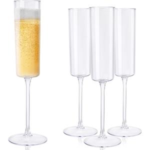 Ciaell 12 Pack Plastic Champagne Flutes - 6 Oz Clear Disposable Champagne Glasses - Square Plastic Toasting Glasses for Party Anniversary Wedding