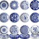Nitial 120 Pcs Blue and White Flower Paper Plates Disposable Blue and White Decorative Dinner Plates Chinoiserie Dessert tableware for Wedding Birthday Tea(Round)