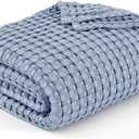 Bedsure Cooling Cotton Waffle King Size Blanket - Lightweight Breathable Summer Blanket of Rayon Derived from Bamboo for Hot Sleepers, Luxury Throws for Bed, Couch and Sofa, Fog Blue, 104x90 Inches