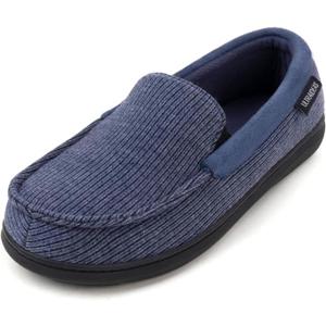 ULTRAIDEAS Men's Moc-Toe Slippers Loafer House Shoes Indoor Outdoor Memory Foam with Breathable&Warm Knit Upper (9, Aegean Blue)