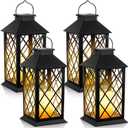 4 Pack Solar Hollow Lanterns Outdoor, Waterproof Patio Hanging Lanterns with LED Flickering Flameless Candle Lights, Decorative Solar Lantern for Porch, Garden, Patio, Yard, Table