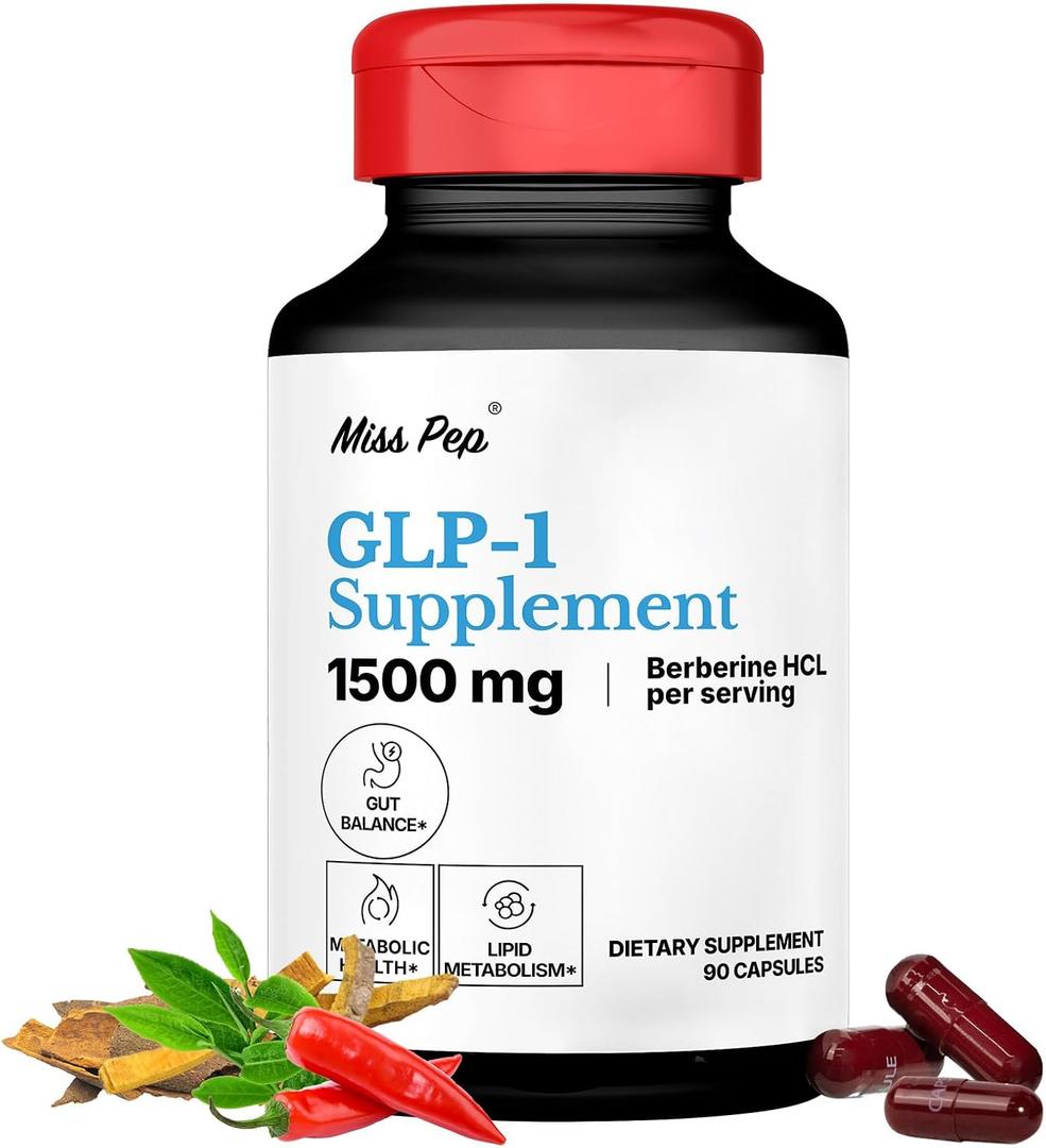 GLP-1 Supplement – High Potency Berberine HCl 1500mg with Ceylon Cinnamon, Green Tea & Cayenne Extract – Supports Appetite Control, Gut Balance & Metabolism – 90 Capsules (EXP 07/01/27)