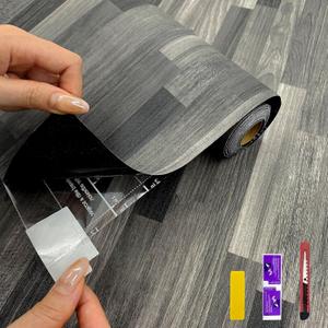 Countewol Dark Wood Peel and Stick Floor Tiles (Deep Grey, 24"W x 393.7" L)