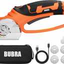 BUBRA Cordless Electric Scissors, 4V Cardboard Cutter with 4 Blades, Rechargeable Box Cutter up to 1/3", with Storage Bag, Safety Lock & LED Light for Cardboard, Fabric & Carpet