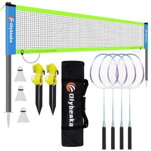 Outdoor Baminton Net Set for Backyard, Beach, Family Games with 20 * 3ft Anti-sag Net, 4 Aluminum Badminton Rackets, 3 Shuttlecocks, Carring Bag - Easy Set Up & Portable